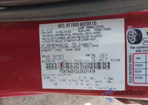 2010 Mercury Milan z USA, uszkodzony, nr VIN 3MEHM0HA6AR621439